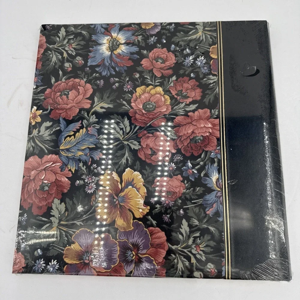 Vtg Floral Tapestry Fabric/ Leather Photo Album Holds 30 Pages NEW